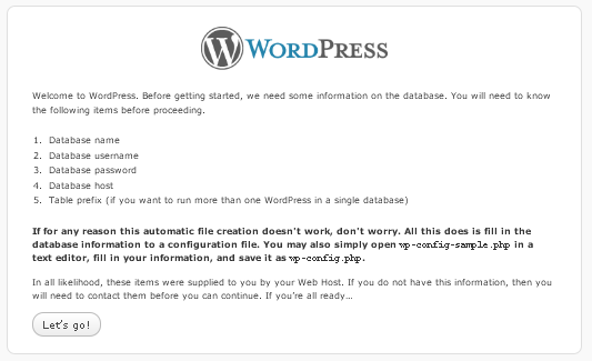 Inserisci i dati del database di WordPress