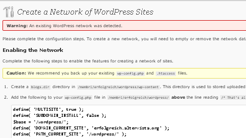 Network: integrare wordpress multi utenti - configurazione