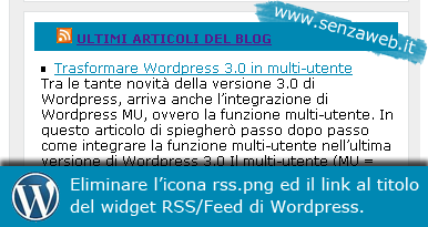 Eliminare icona e link RSS dal widget feed di WordPress