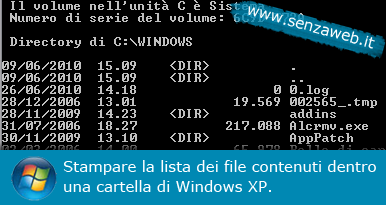 Stampare lista dei files contenuti all'interno di una cartella di Windows XP