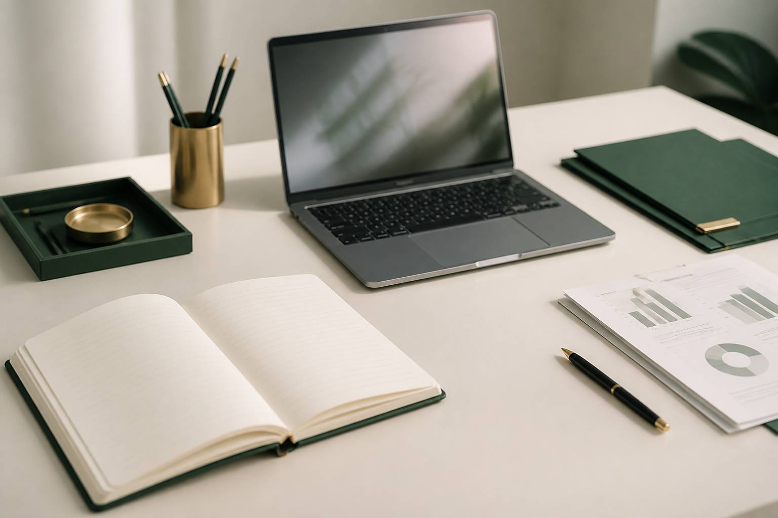 Carnet d'adresses ouvert et ordinateur portable à l'écran flou sur un bureau