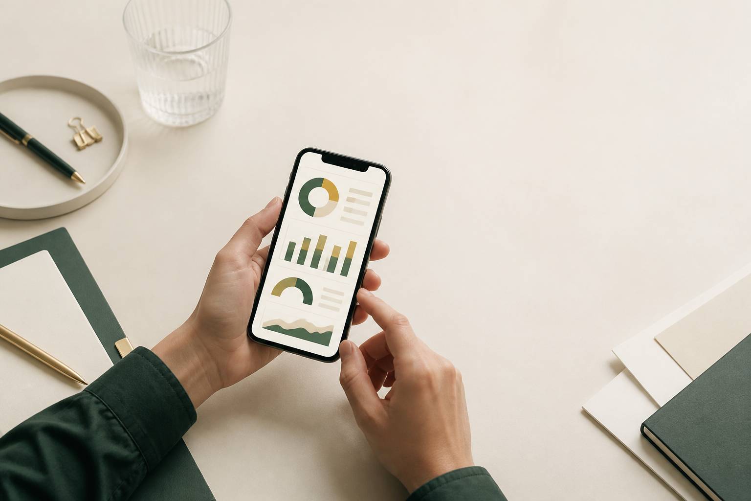 Mains tenant un smartphone avec une interface administrative générique