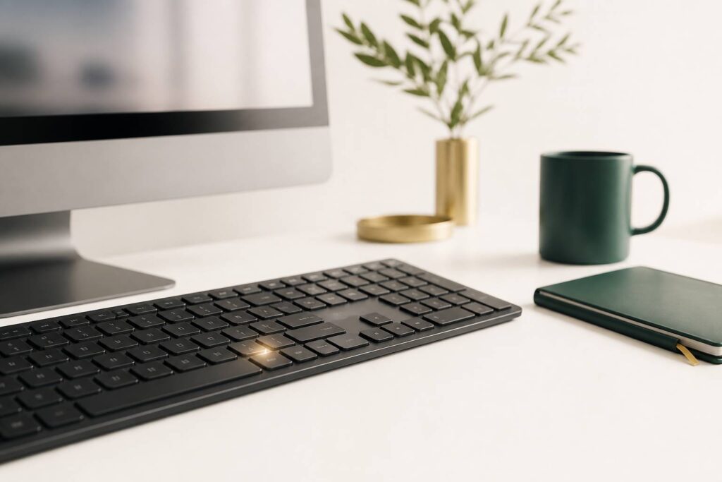 Clavier générique avec une touche mise en évidence par un reflet