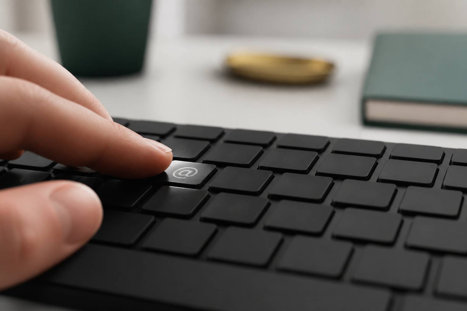 Deux doigts appuyant sur la touche @ d'un clavier