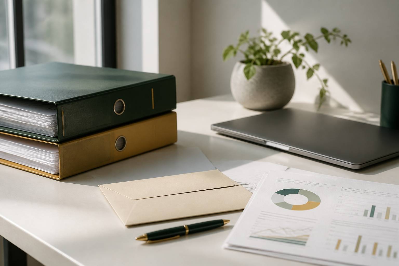 Documents administratifs rangés dans des classeurs sur un bureau