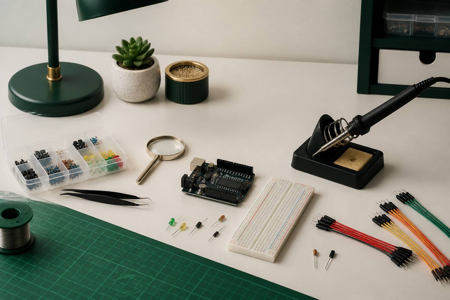 Établi de maker avec carte générique et fils de connexion