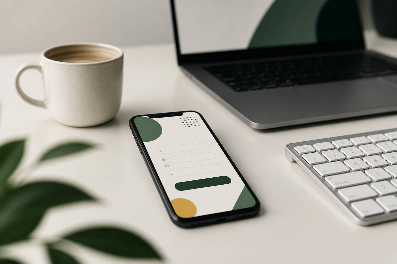 Smartphone affichant un formulaire de création de compte sur un bureau