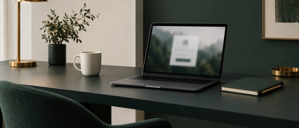 Ordinateur portable ouvert sur une page de connexion de messagerie sur un bureau sobre