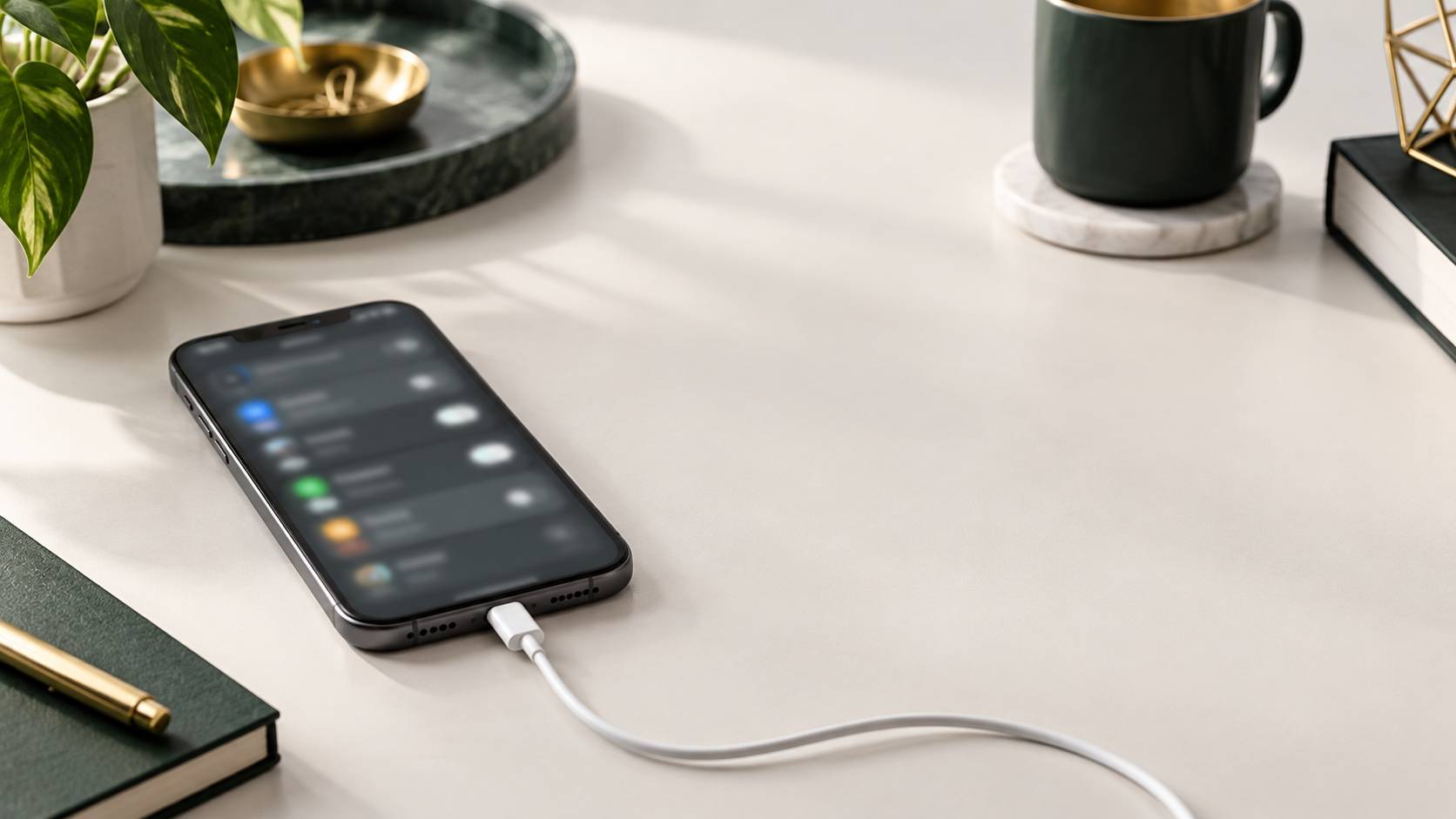 Gros plan sur un smartphone générique affichant des icônes de réglages floues
