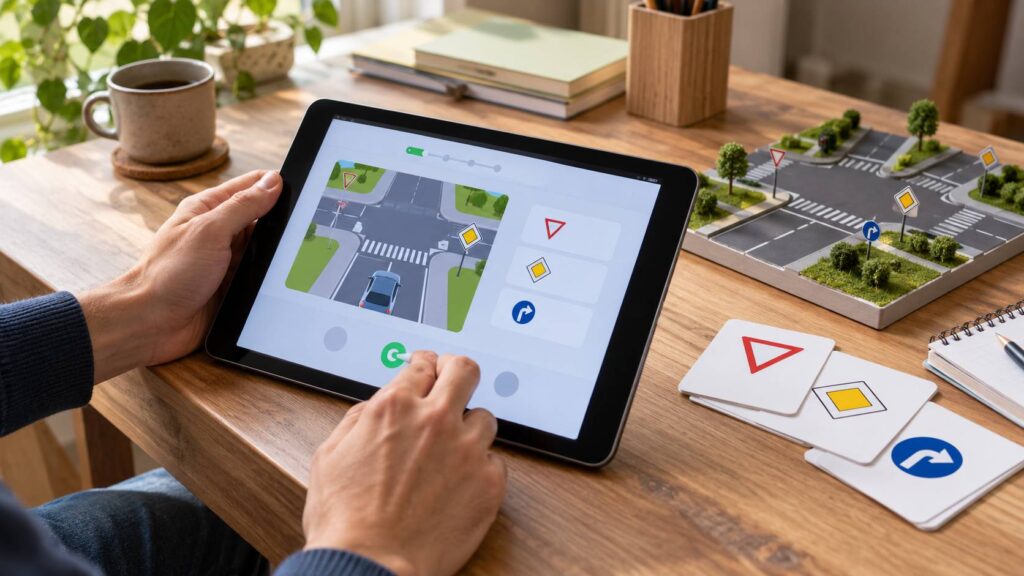 Illustration de détail sur le sujet : Simulatori e quiz online per la patente: come usare gli strumenti digitali per